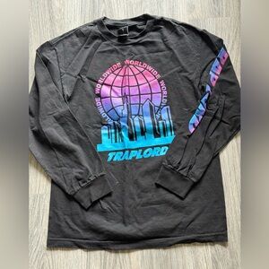 Black Traplord Long Sleeve Shirt with Multicolor Graphic